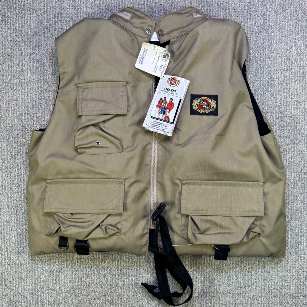 NWT Vintage Stearns Flotation Wear Vest Mens XL Tan Fishing Utility PFD USA Made